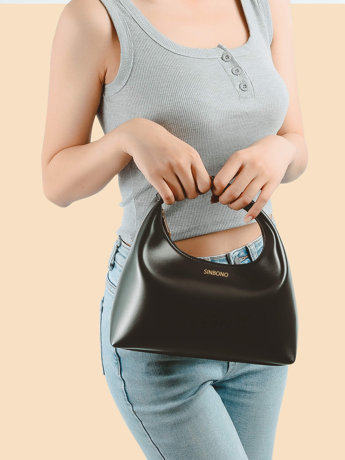 BOXED Sinbono Vienna Medium Top Handle Shoulder Bag - Black