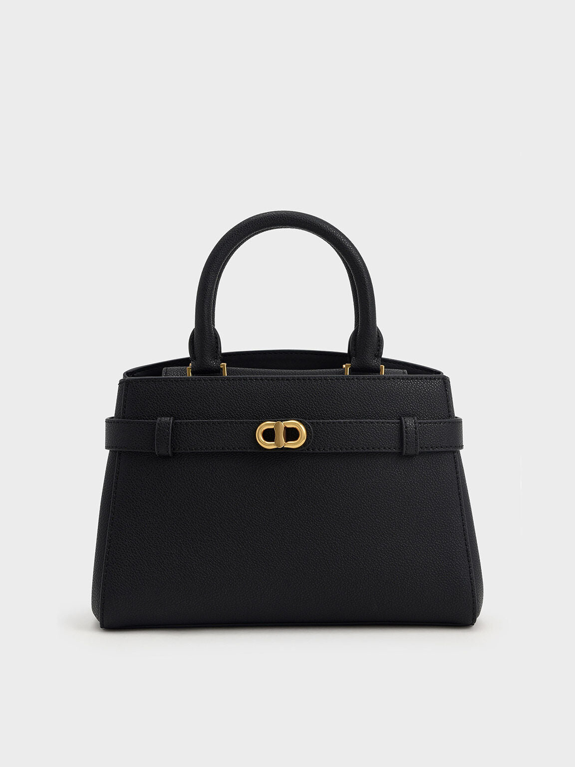Charles & Keith Midi Aubrielle Metallic-Accent Belted Bag - Black