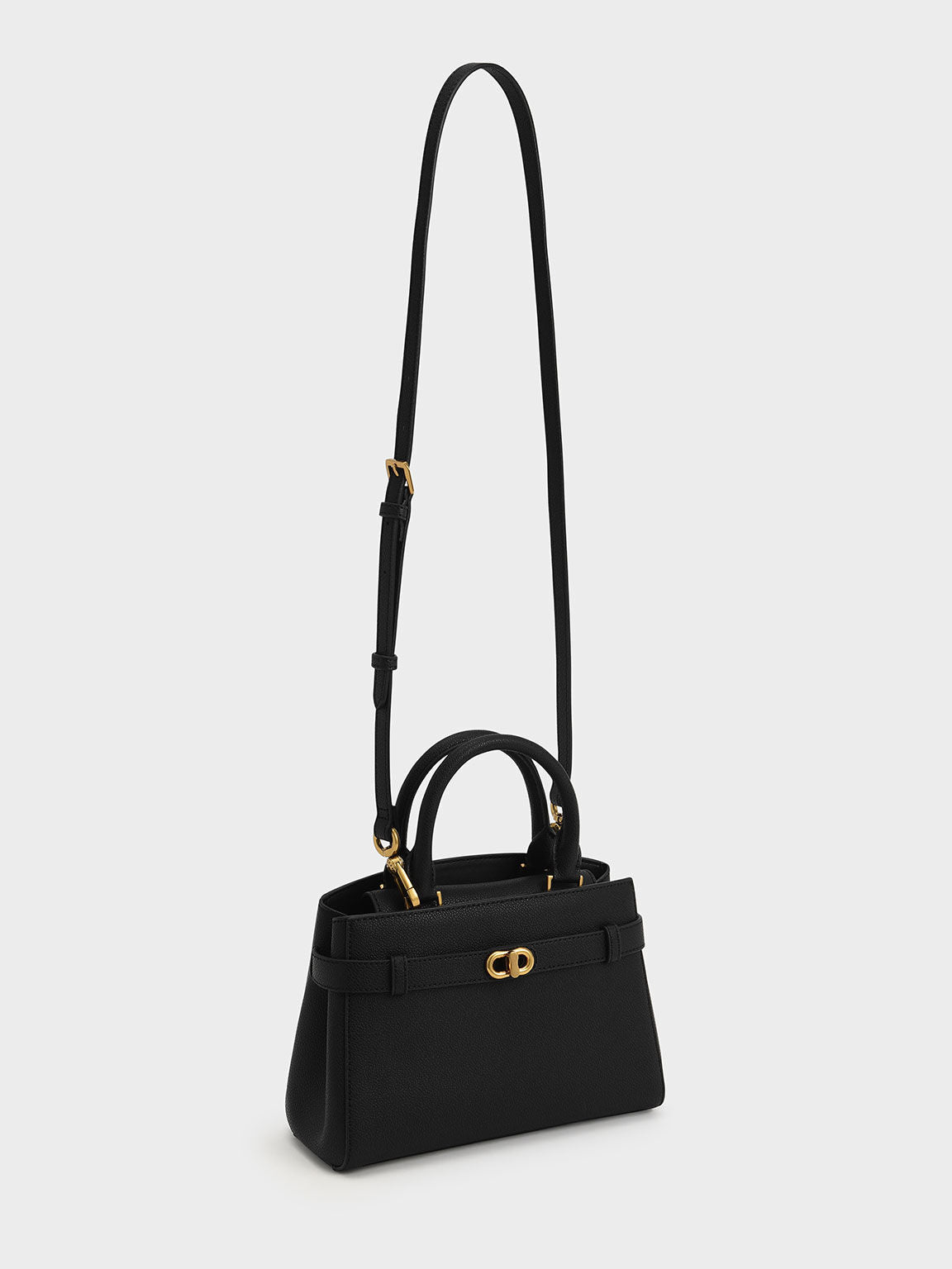 Charles & Keith Midi Aubrielle Metallic-Accent Belted Bag - Black