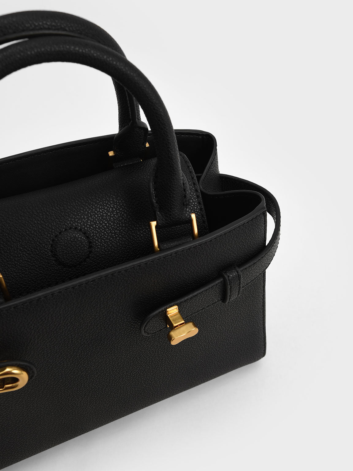Charles & Keith Midi Aubrielle Metallic-Accent Belted Bag - Black