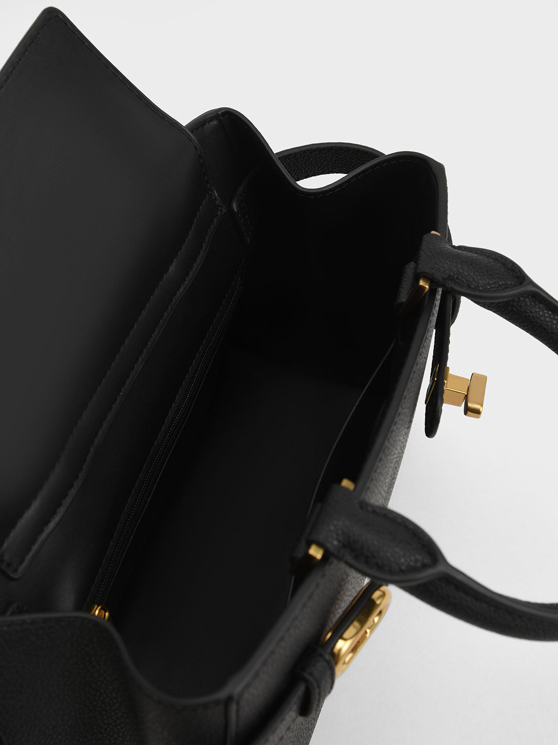 Charles & Keith Midi Aubrielle Metallic-Accent Belted Bag - Black