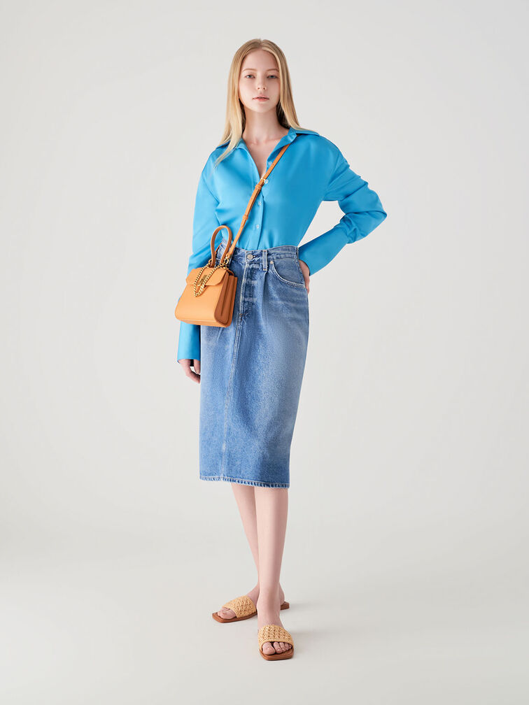 Charles & Keith Geometric Top Handle Chain-Link Bag-Pumpkin