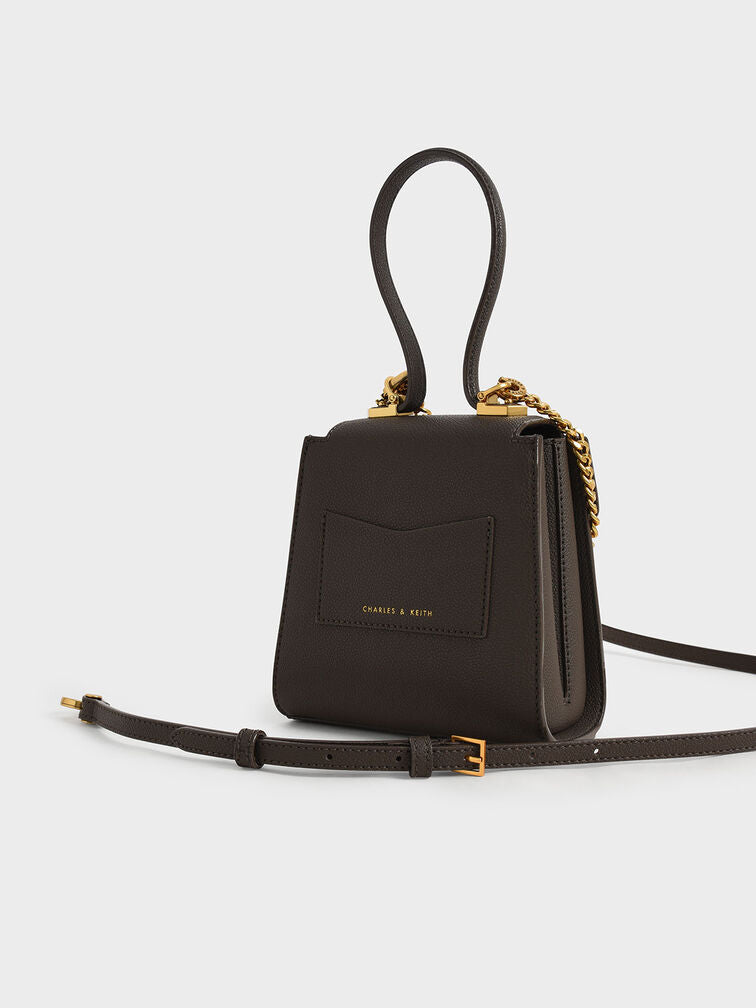 Charles & Keith Geometric Top Handle Chain-Link Bag - Dark Moss