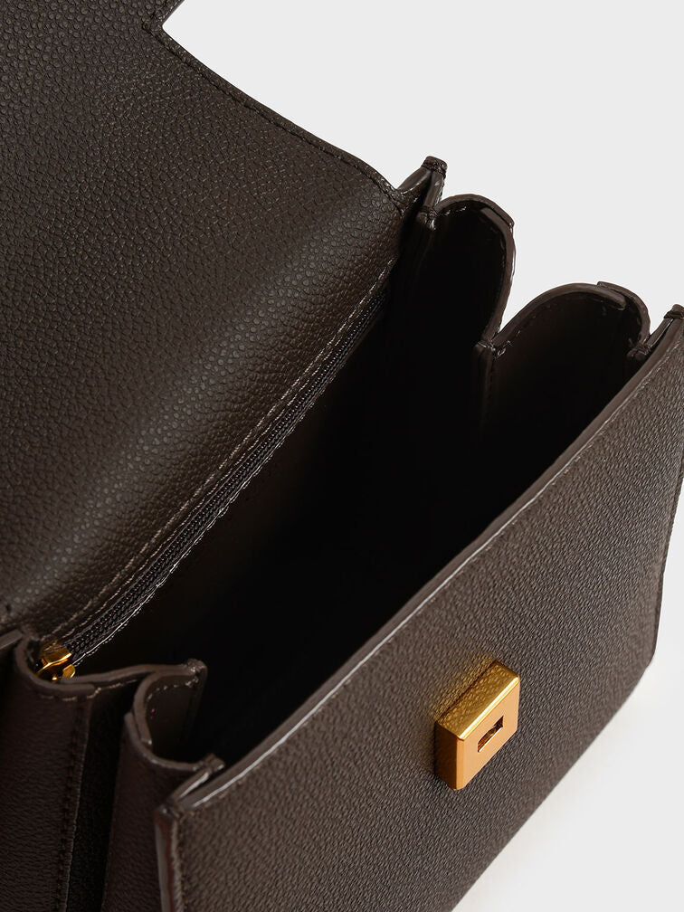 Charles & Keith Geometric Top Handle Chain-Link Bag - Dark Moss