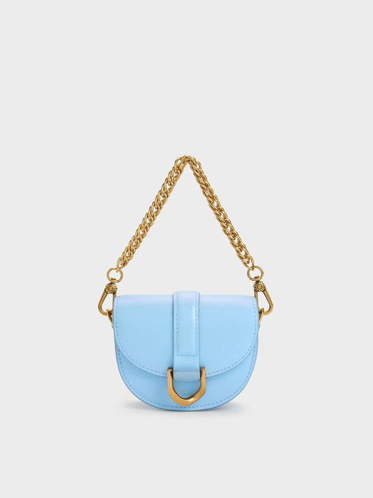 BOXED Charles & Keith Micro Gabine Quilted Saddle Bag - Blue