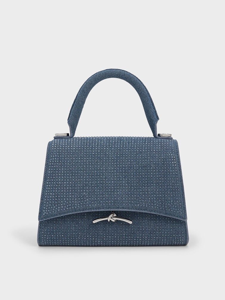 Charles & Keith Mini Huxley Metallic Push-Lock Top Handle Bag-Denim