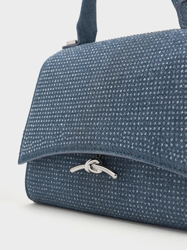 Charles & Keith Mini Huxley Metallic Push-Lock Top Handle Bag-Denim