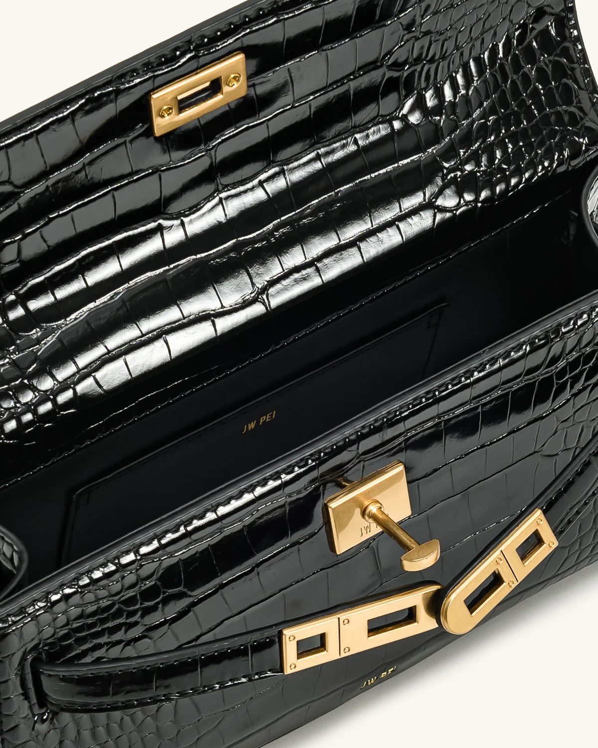 Boxed JW PEI Noor top Handle bag -Croc black