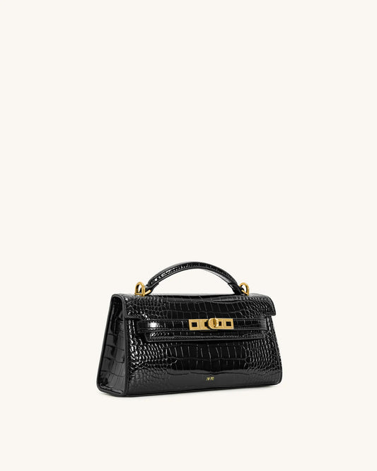 Boxed JW PEI Noor top Handle bag -Croc black