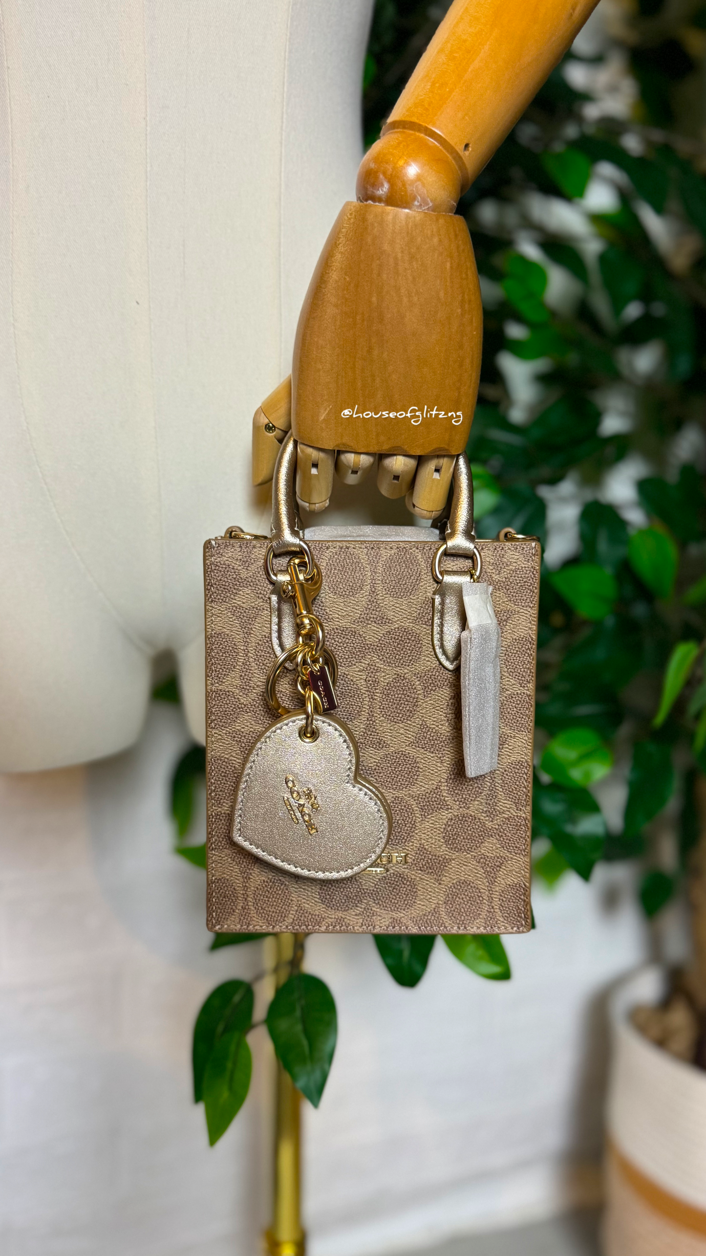 BOXED Mini tote and Mirror -Tan /Gold