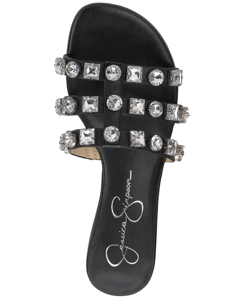 Jessica Simpson Detta Crystal Embellished Slippers-Black