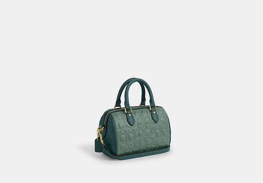 Mini Rowan bag in blocked signature leather -dark turquoise