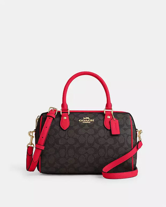 Coach Midi Rowan Satchel bag in Signature canvas -red