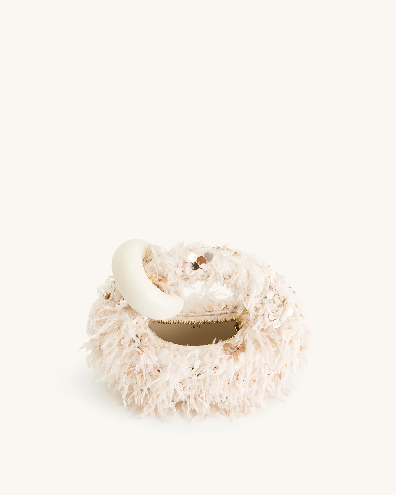 JW PEI Abacus Faux Fur and sequin top handle mini bag-Beige