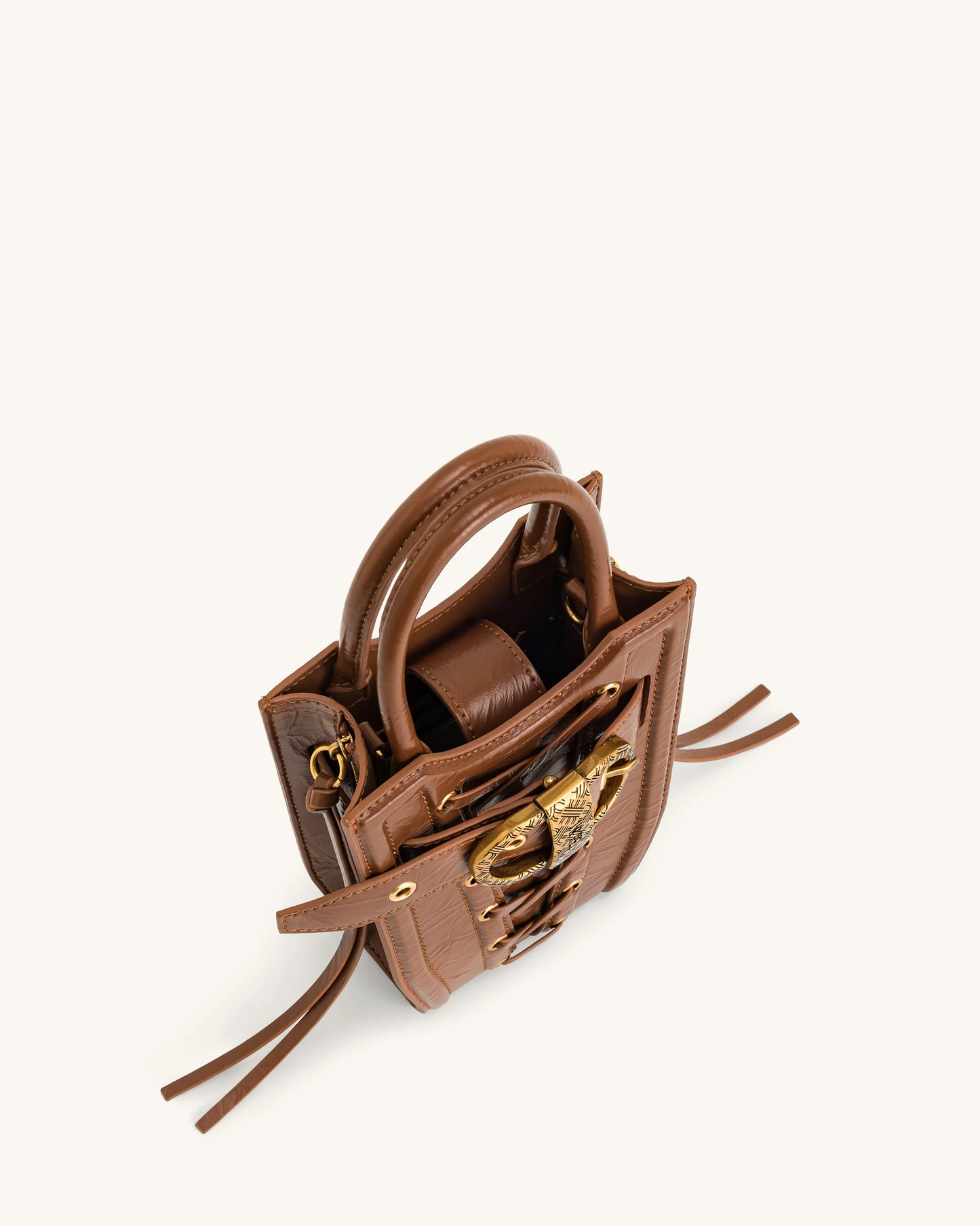 BOXED FEI CRUSHED STRAPS PHONE BAG - BROWN