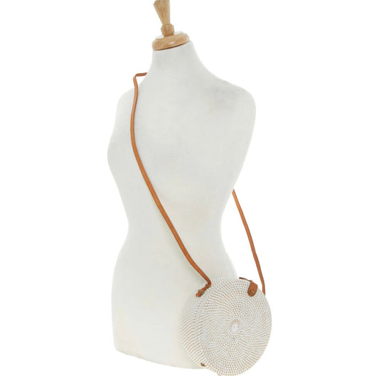 White Round Rattan Crossbody Bag - Premium from House of Glitz - Just $19850.00! Shop now at House of Glitz