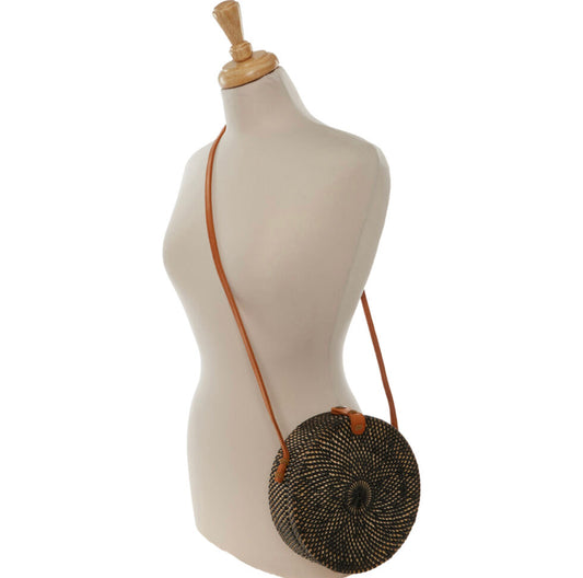Black Round Rattan Crossbody Bag - Premium from House of Glitz - Just $19850.00! Shop now at House of Glitz