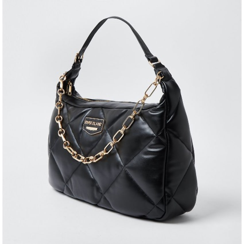 River Island quilted chain shoulder bag in black