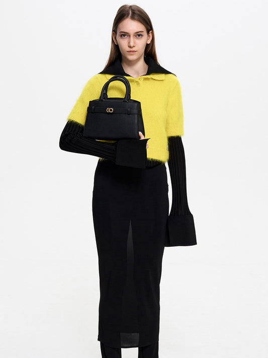 Charles & Keith Midi Aubrielle Metallic-Accent Belted Bag - Black