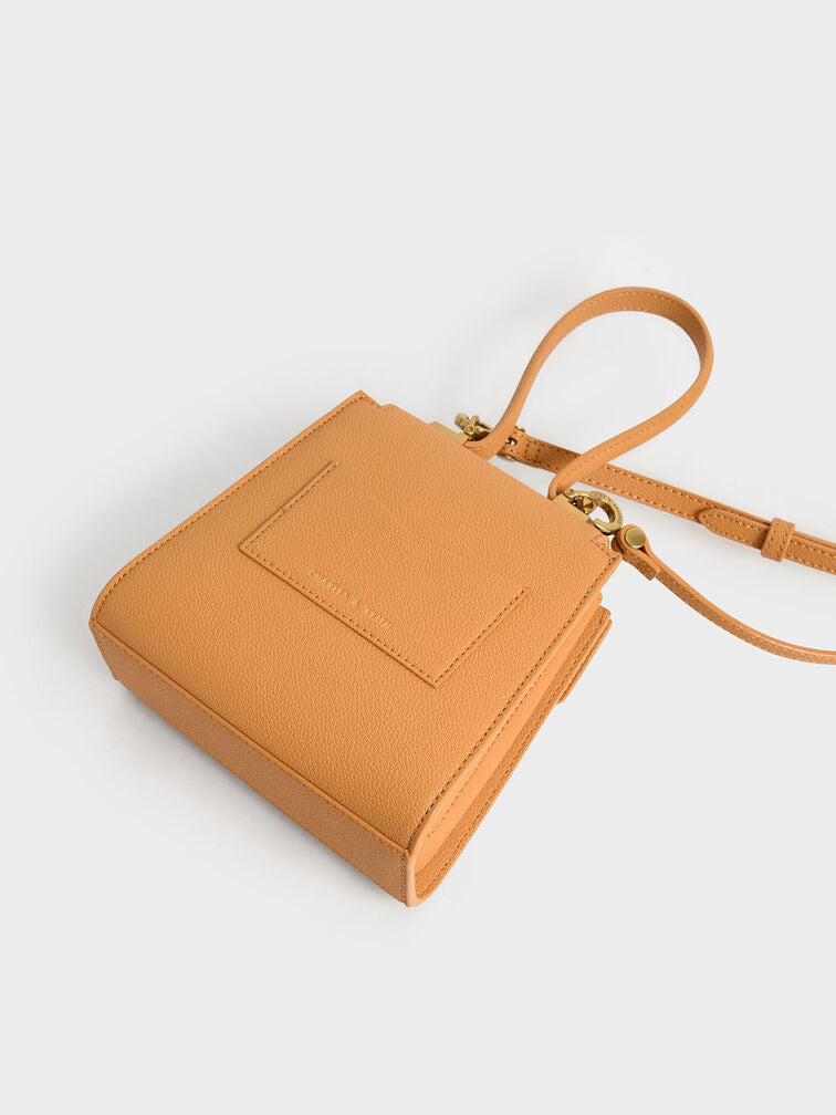 Charles & Keith Geometric Top Handle Chain-Link Bag-Pumpkin
