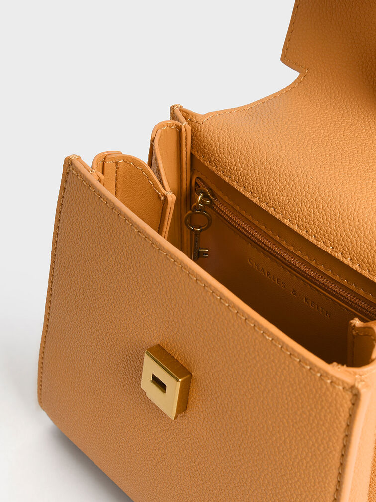 Charles & Keith Geometric Top Handle Chain-Link Bag-Pumpkin