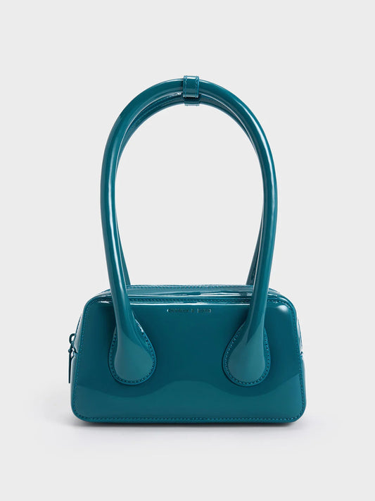 Charles & Keith Lula Patent Double Handle Bag - Turquoise