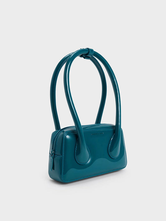 Charles & Keith Lula Patent Double Handle Bag - Turquoise