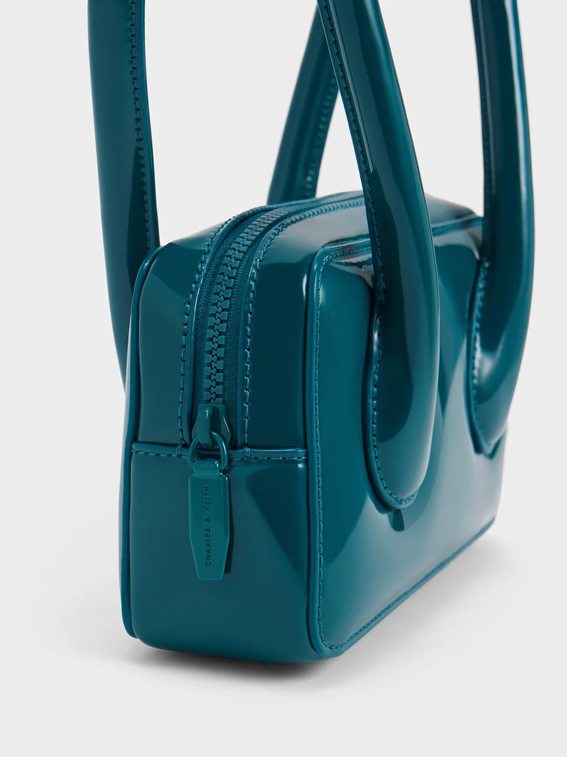 Charles & Keith Lula Patent Double Handle Bag - Turquoise