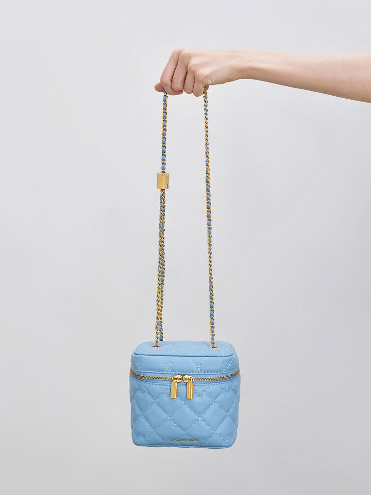 PREORDER Charles & Keith Nezu Quilted Boxy Bag-Blue