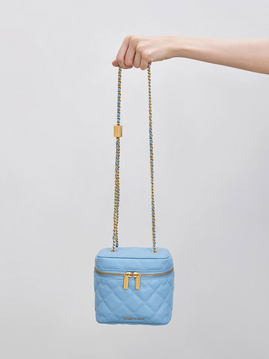 PREORDER Charles & Keith Nezu Quilted Boxy Bag-Blue