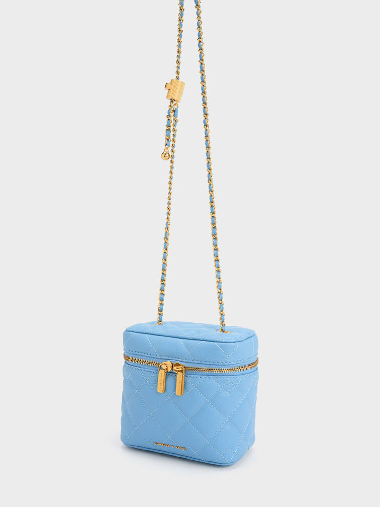 PREORDER Charles & Keith Nezu Quilted Boxy Bag-Blue