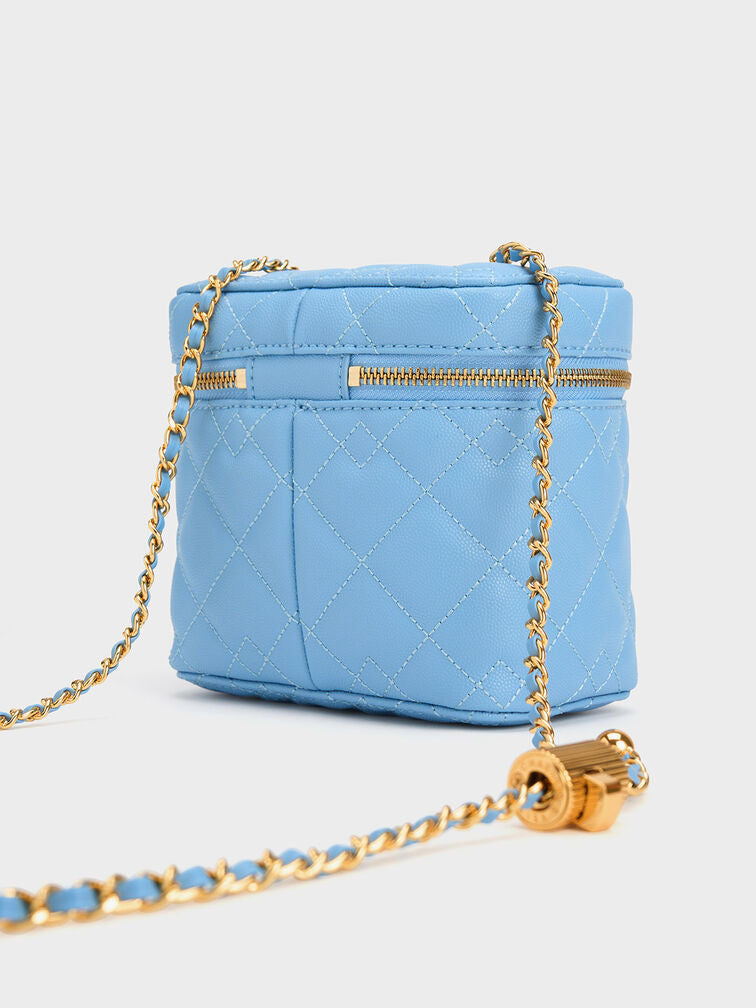 PREORDER Charles & Keith Nezu Quilted Boxy Bag-Blue