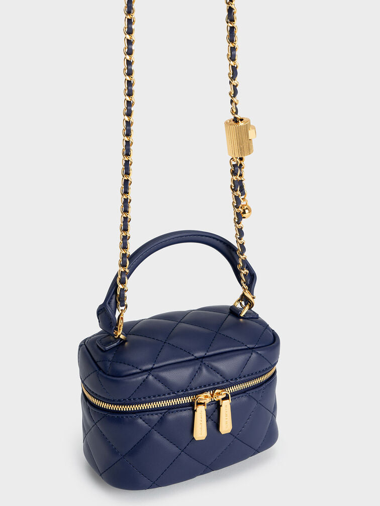 PREORDER Charles & Keith Quilted Vanity Pouch bag-Blue