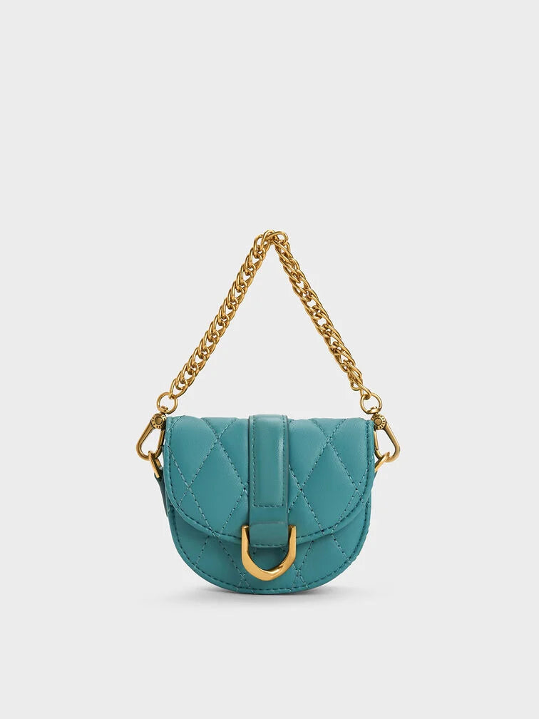 Charles & Keith Micro Gabine Quilted Saddle Bag - Teal