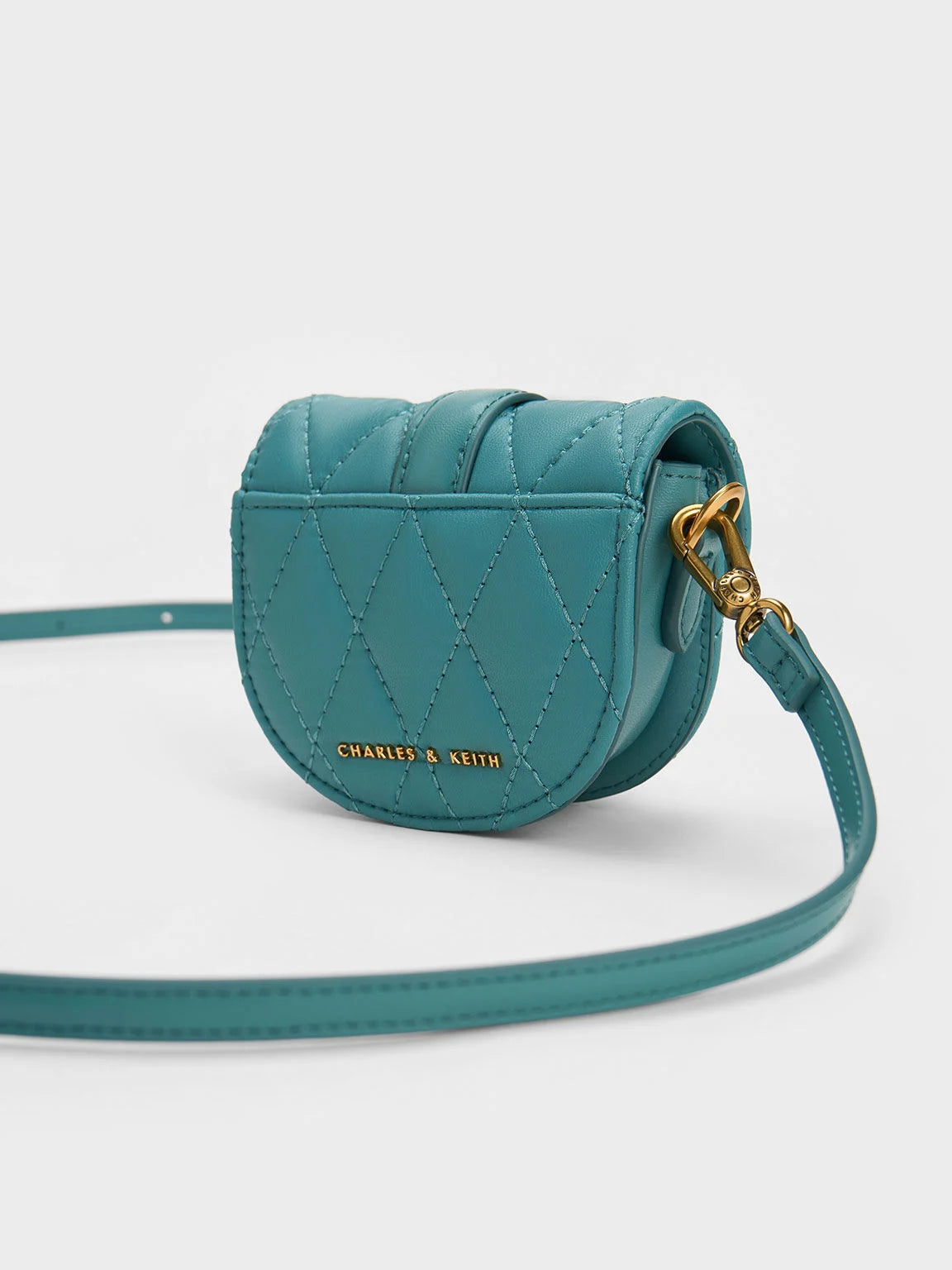 Charles & Keith Micro Gabine Quilted Saddle Bag - Teal