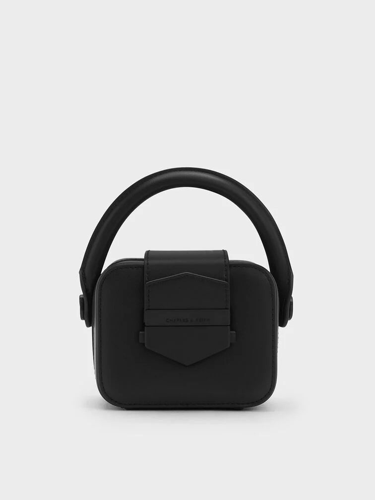 Charles & Keith Mini Vertigo Boxy Top Handle Bag - Jet Black