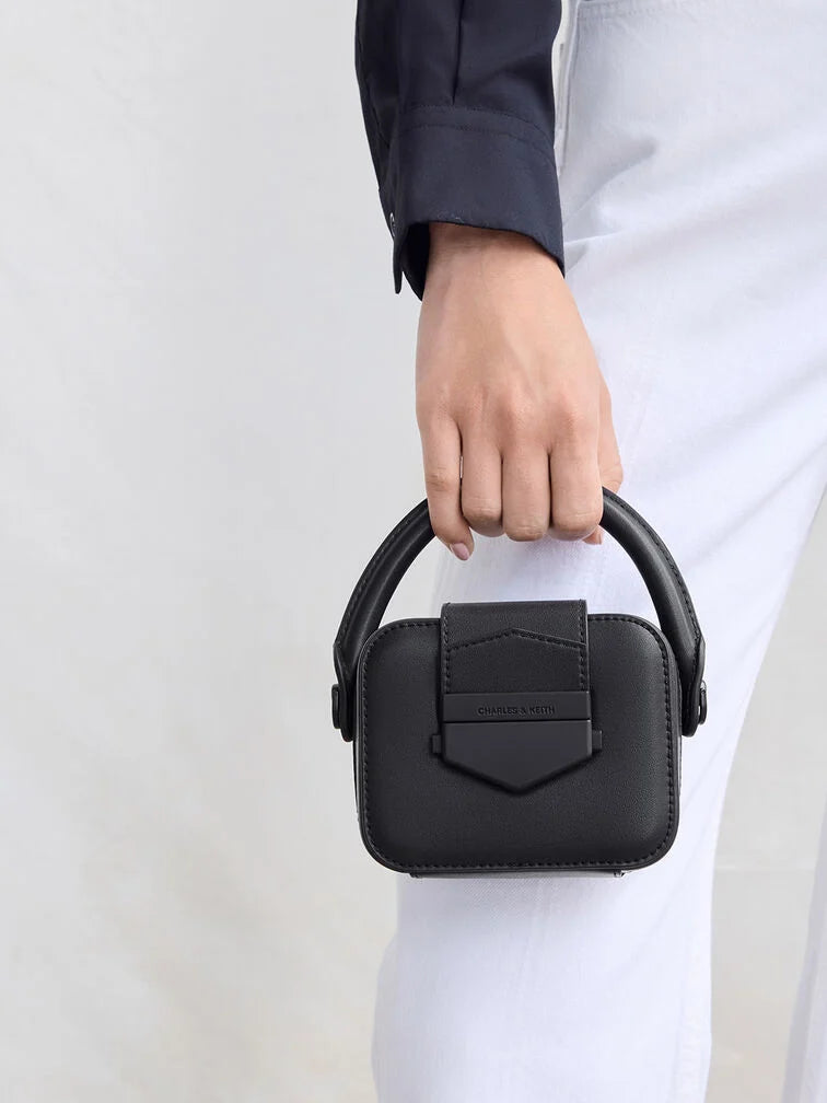 Charles & Keith Mini Vertigo Boxy Top Handle Bag - Jet Black