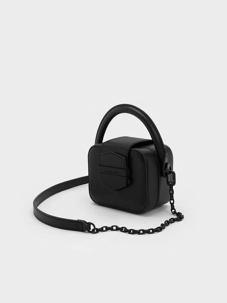 Charles & Keith Mini Vertigo Boxy Top Handle Bag - Jet Black