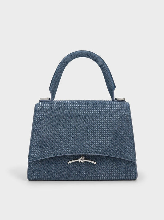 Charles & Keith Mini Huxley Metallic Push-Lock Top Handle Bag-Denim