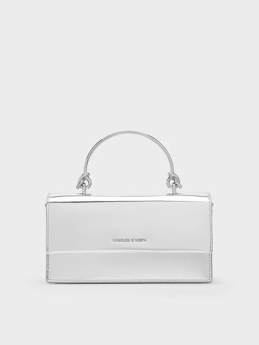 PREORDER BOXED Charles and Keith Kristine Sculptural-Handle Long Wallet-Silver