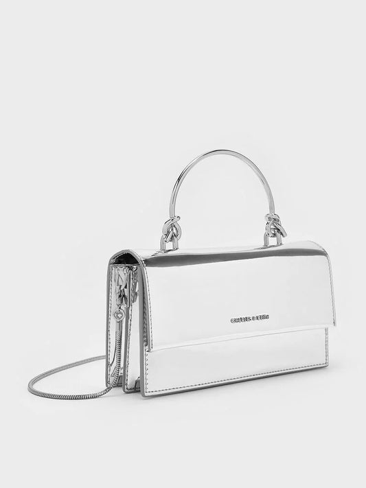 PREORDER BOXED Charles and Keith Kristine Sculptural-Handle Long Wallet-Silver