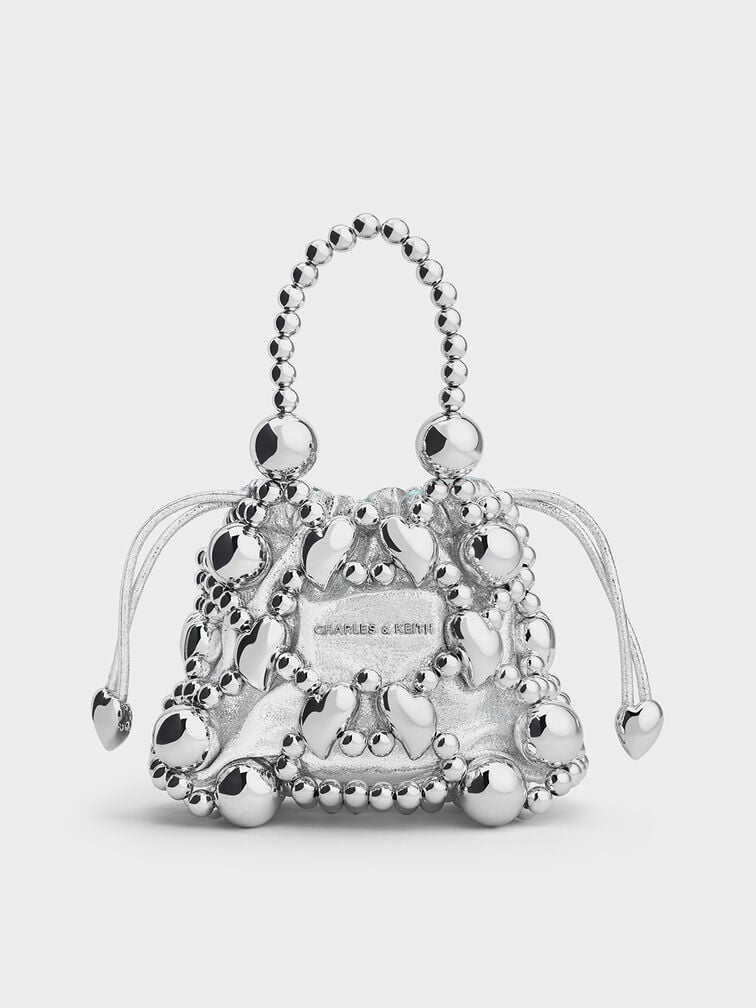 Charles & Keith Qixi Gift Set: Metallic Beaded Top Handle Bag - Silver