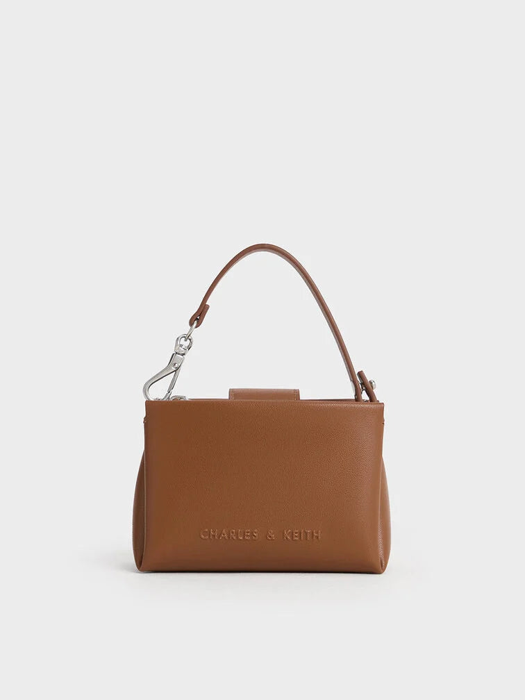 Charles & Keith Micro Bosie Patent Top Handle Pouch -Brown