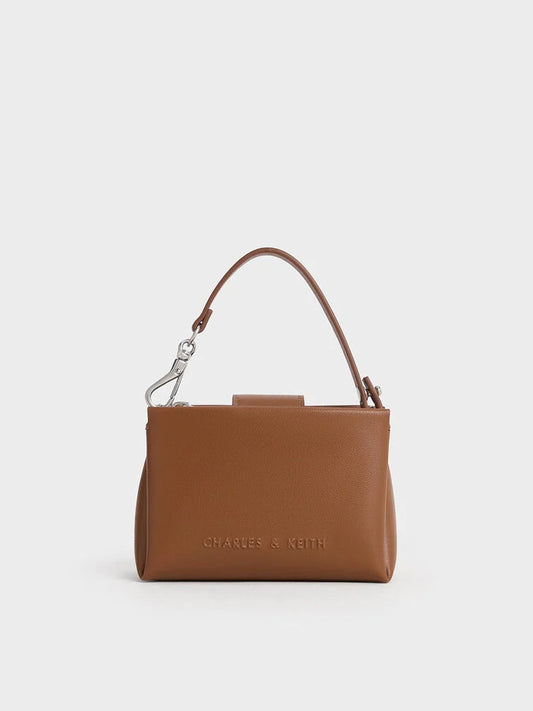 PREORDER Charles & Keith Micro Bosie Patent Top Handle Pouch -Brown