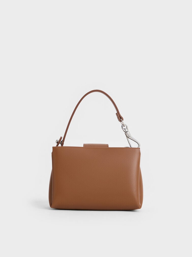 Charles & Keith Micro Bosie Patent Top Handle Pouch -Brown