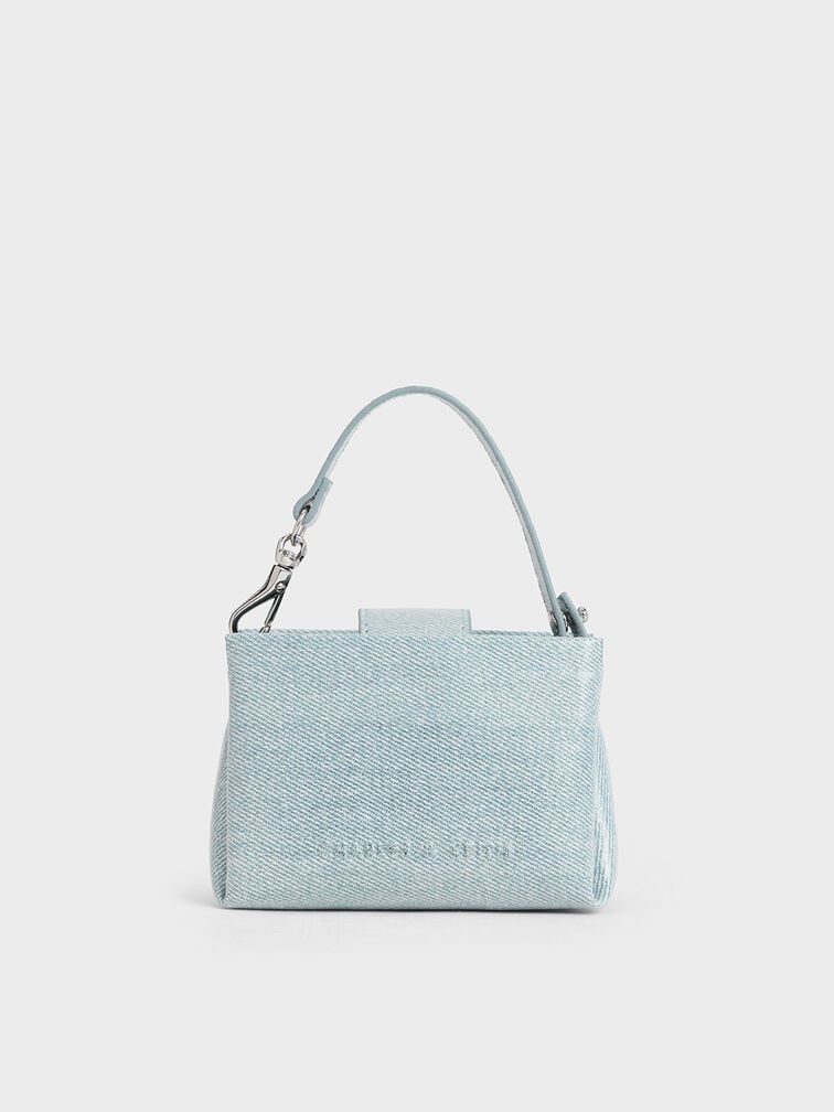 Charles & Keith Micro Bosie Patent Top Handle Pouch - Denim Blue