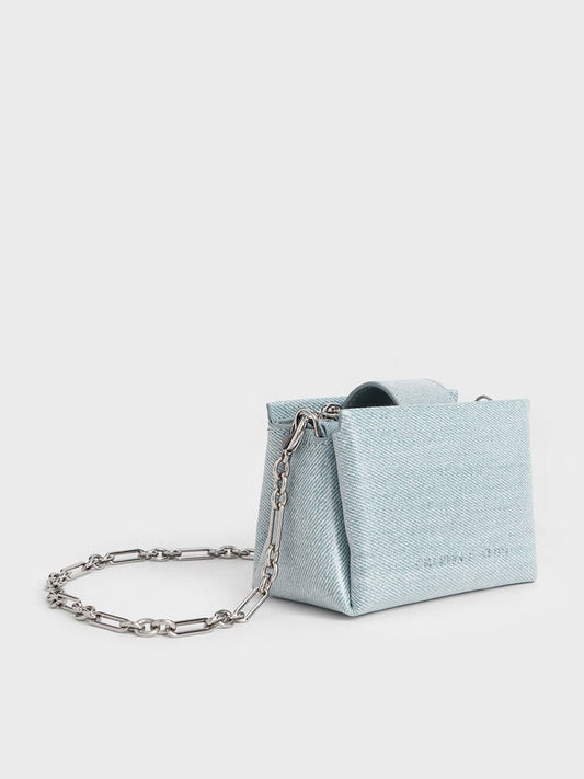 Charles & Keith Micro Bosie Patent Top Handle Pouch - Denim Blue