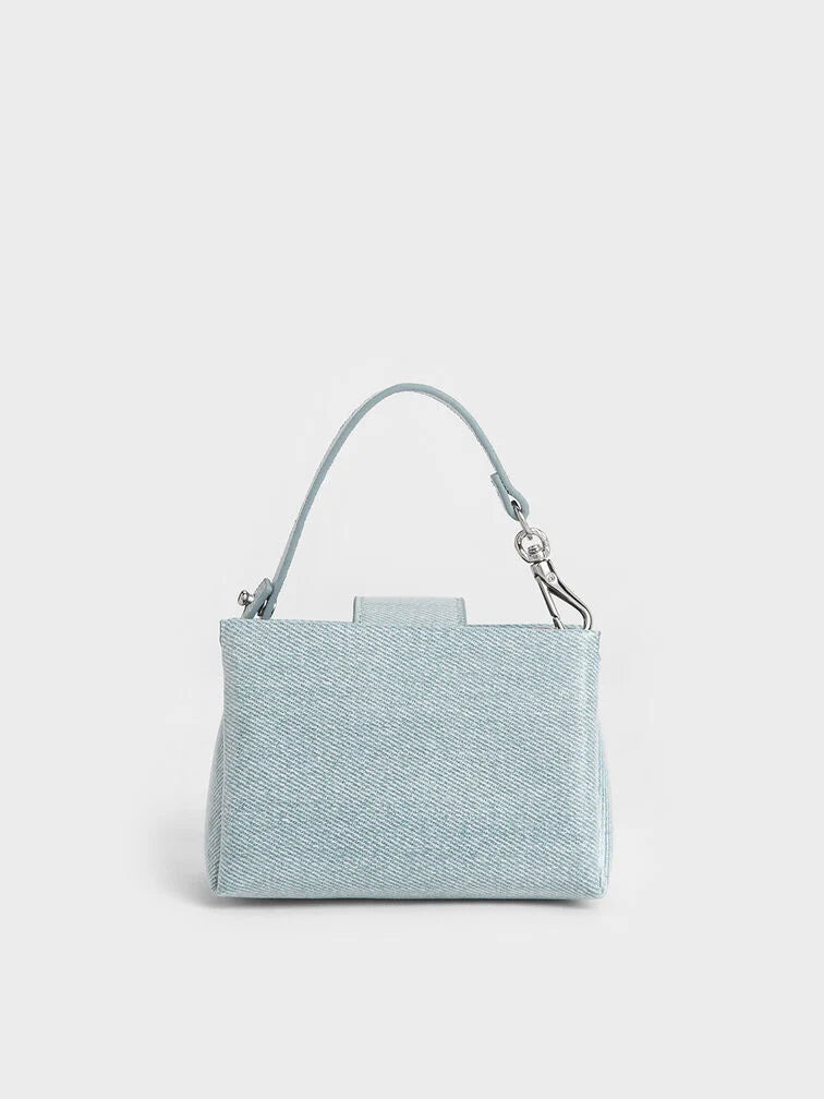 Charles & Keith Micro Bosie Patent Top Handle Pouch - Denim Blue