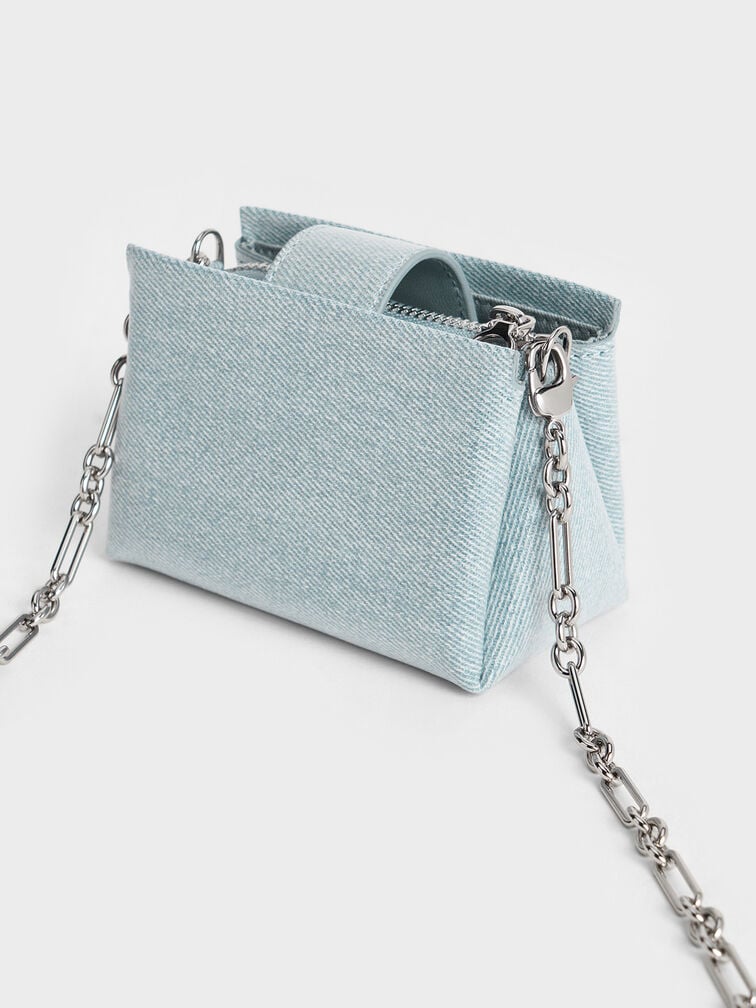 Charles & Keith Micro Bosie Patent Top Handle Pouch - Denim Blue