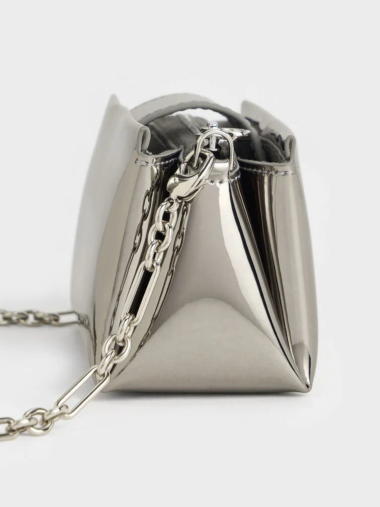 PREORDERCharles & Keith Micro Bosie Patent Top Handle bag - Pewter